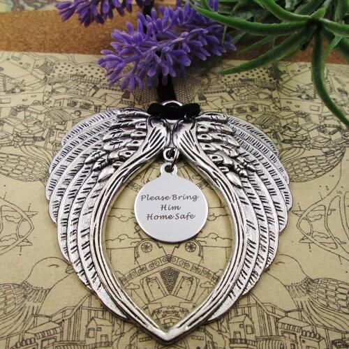 Bring him home safe angel wings gift for someone you love for earview mirror chram Christmas tree mirror dangle car accesories