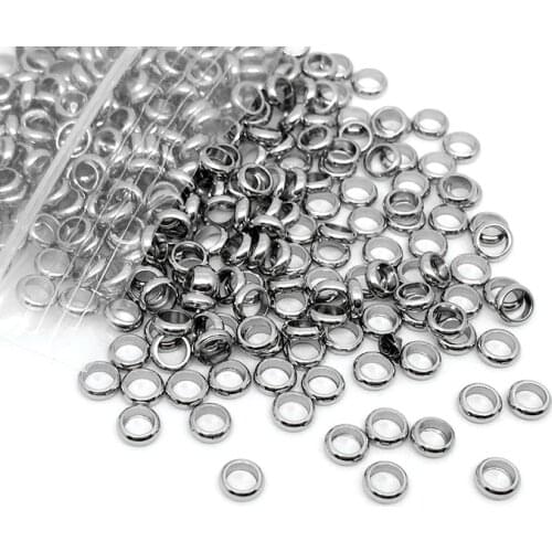 1 Pack/lot Steel Tone 2 2.5 3 4 5 6 7 8mm Hole Stainless Steel Spacer Rondelle Beads for DIY Necklace Bracelets Jewelry Making