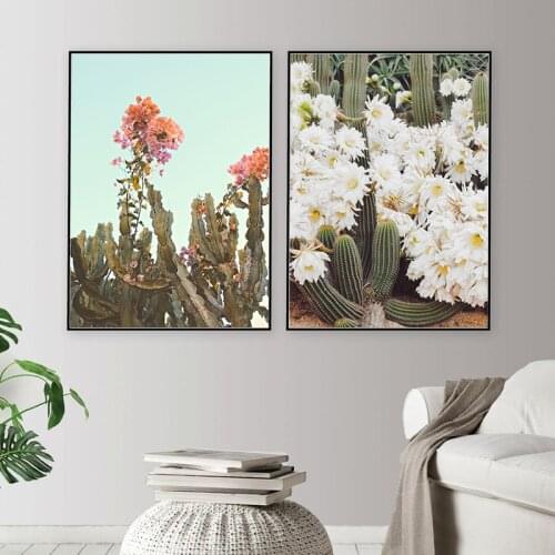 Desert Botanical Cactus Flower Photography Poster Cacti Boho Wall Art Print Plants Canvas Painting Wall Picture Home Room Decor