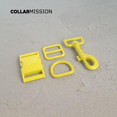 Retailing(metal buckle+adjust buckle+D ring+metal dog clasp) spray paint yellow accessory for 25mm webbing DIY dog collar set