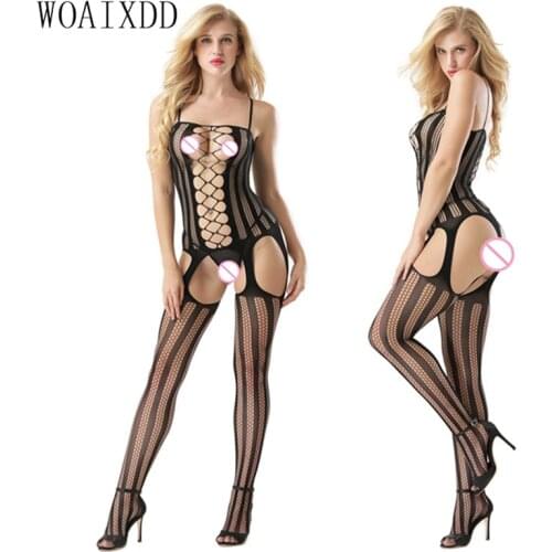 Sexy Erotic Lingerie Women Hot Open Crotch Fishnet Costumes WOAIXDD Bodystocking Plus Size Lenceria Erotica Mujer Sexi Teddy