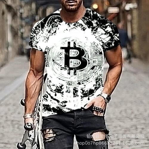 Bitcoin series 3d printing short-sleeved Asian code casual fashion short-sleeved 3d T-shirt digital printing polyester 2021