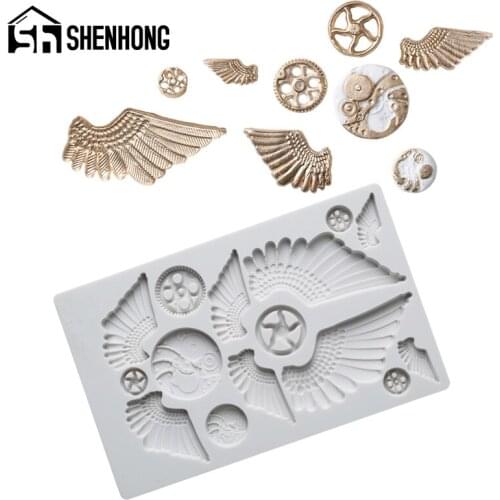 SHENHONG Wings Gear Shape Pastry Silicone Fondant Cake Mold Sugarcraft Gumpaste Baking Mould Dessert Decorating Tools