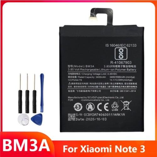 Xiao Mi Original Replacement Phone Battery BM3A For Xiaomi Note3 Mi note 3 Rechargable Batteries 3400mAh With Free Tools