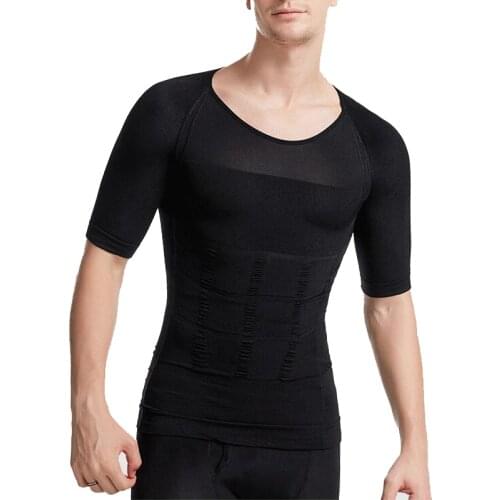 TOQUCL Mens Body Shaper 140D Compression Shirts Spandex Shapewear Slimming Corset Fitness Joggling Sports Waist Trainer Tops