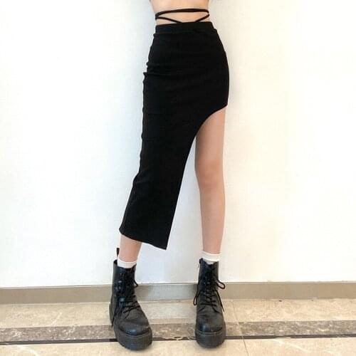 Summer Women Asymmetric Y2K Sexy Lace-up Skirts Korean Dark Skirts All-Match Vintage Harajuku Solid Color High Waist Skirt Indie