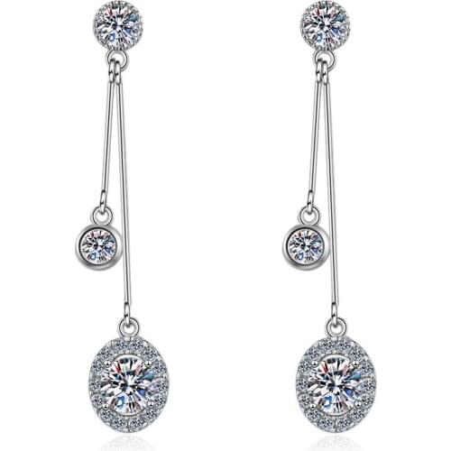 925 Sterling Silver Passed Diamond Test Perfect Cut Moissanite 1.8CT Tassel Earrings Women Classic Diamond Earrings Ornaments