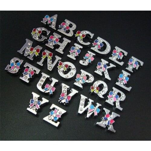 10 piece Internal Dia Silver Ribbon 8mm slide Charm Color English letters DIY Accessories fit 8mm wide belt pet collar