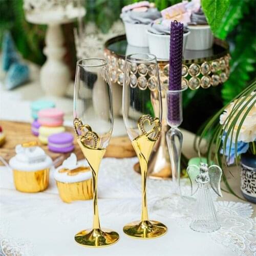 2pcs/set Crystal Gold Champagne Glass Wedding Toasting Flutes Drink Cup Party Marriage Wine Decoration Cups For Parties Gift
