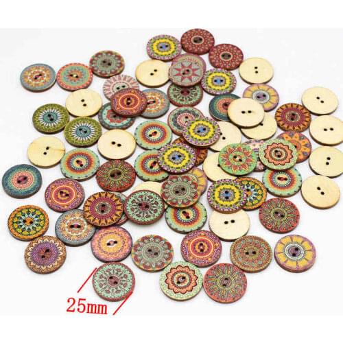 50pcs Mix Retro Style Series 20/25m Wooden Buttons for craft 2 Holes Sewing Craft Scrapbooking Decorative Supplies
