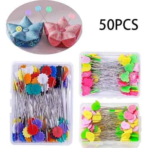 50Pcs Button Pins Head Straight Pins Stainless Steel Sewing Quilting Pins Colorful Decorative Fabric Dressmaking Sewing Tools
