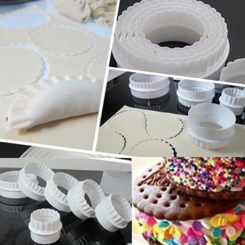 Eco-Friendly 6Pcs/Set Round Plastic Scalloped Fluted Cookie Pastry Biscuit Cutter Cake Decor Cookies Cutter Paste Mold Tools