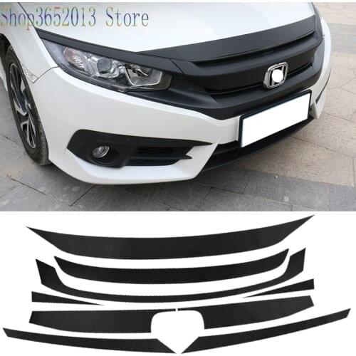 Grilles Stickers For Honda Civic 10th 2016-2019 Carbon Fiber Texture Grill+Hood Bonnet Decoration Car Styling Accessories 9pcs