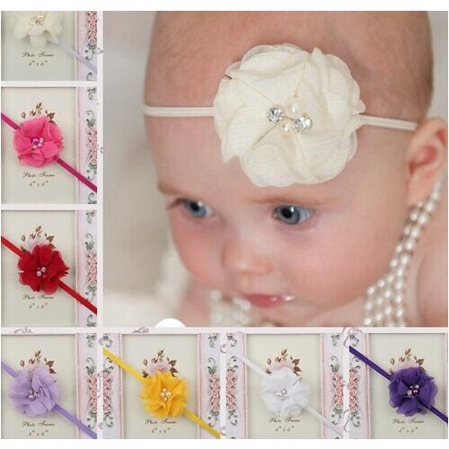 Hair Accessories Newborn Headband Skinny Soft Nylon Headband Satin Chiffon Flower Baby Girl Headband YH432