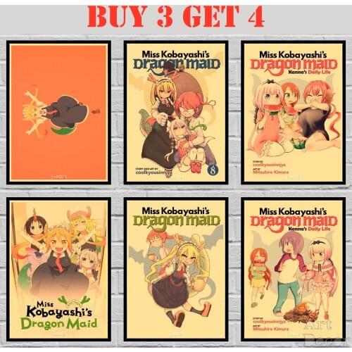 44 Designs Anime Miss Kobayashis Dragon Maid Kraft paper Poster Home Decal Art Painting Funny Wall Sticker 42X30cm