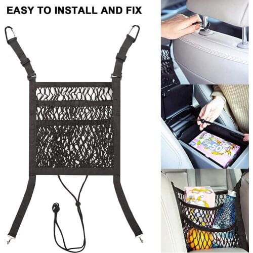 Car Net Handbag Holder Between Seats Cargo Storage Bag Pet Child Barrier Effective Car Net Organizer Car Pocket Cage Seat Back