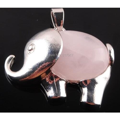 Free Shipping Natural Rose Quartzs Gem Stone Energy Cute Elephant Pendants for Child Jewelry Chakra TN3628