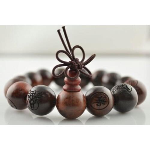 10PCS 15mm Buddhist Red Sandalwood Prayer Mala Bracelet Guanyin Carved Beads Fashion Men Bracelets & Bangles Jewelry Wholesale