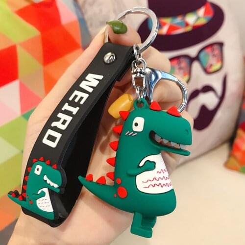 Kawaii PVC Dinosaur Doll Keychain Cute Trinket Women Men Couple Pendant Bag Car Key Ring Jewelry Lanyard Accessory Girl Gift