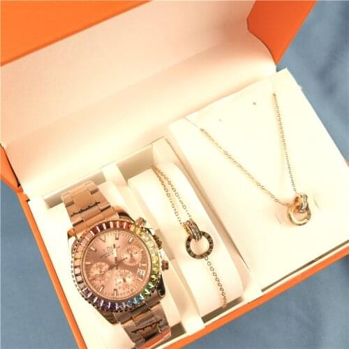 Biden Fashion Women Watch Set Diamond Business Watch Gift Box Set Quartz Waterproof Watch for Women Rainbow Circle Lady Watch
