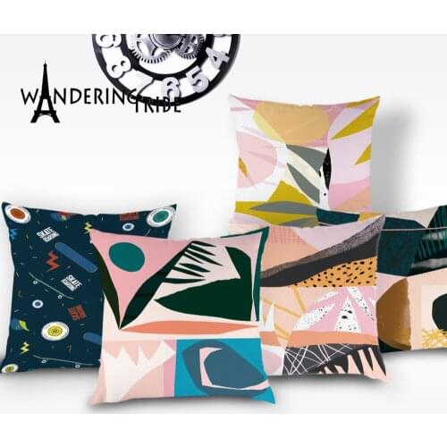 Art Nouveau Abstract Pillow Cases Splice Colorful Pink Pattern Cushion Cover Car Bohemian Decorative Cushions Covers Cojin Case