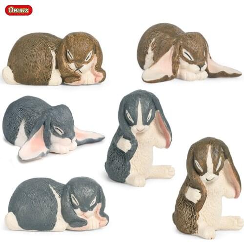 Oenux Cute Farm Animals Simulation Rabbit Bunny Hare Model Action Figure Decoration PVC Educational Miniature Kids Toy Gift