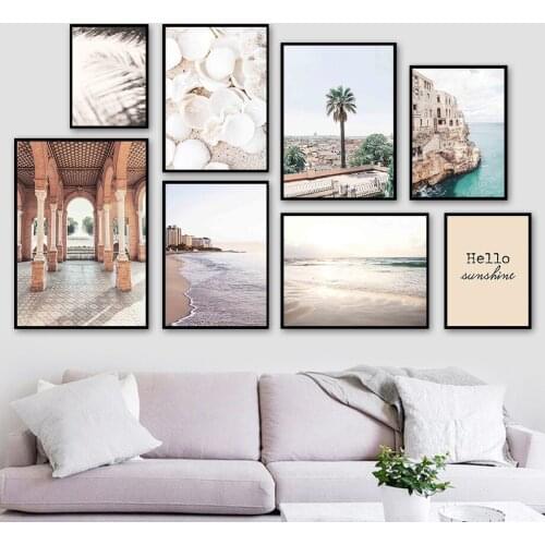 City Palm Tree Terrace Sea Beach Shell Wall Art Canvas Painting Nordic Posters And Prints Wall Pictures For Living Room Decor