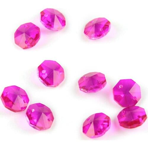 K9 Crystal Chandelier Coating Rose 14mm Octagon Beads In 1 Hole/2 Holes Cut&Faceted Glass Strand Garland Curtain Beads