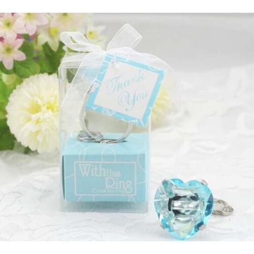 100PCS/LOT Somethiing blue With this ring heart diamond keychain Beautiful key ring wedding gift Free shipping