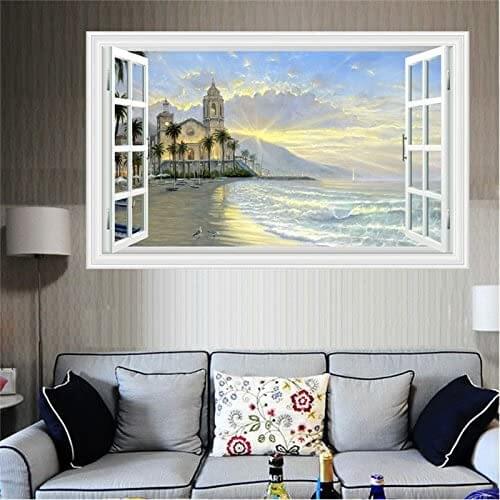 Sunrise Sea Beautiful Scene Landscape Holiday Window Wall Decal 3D Art Stickers