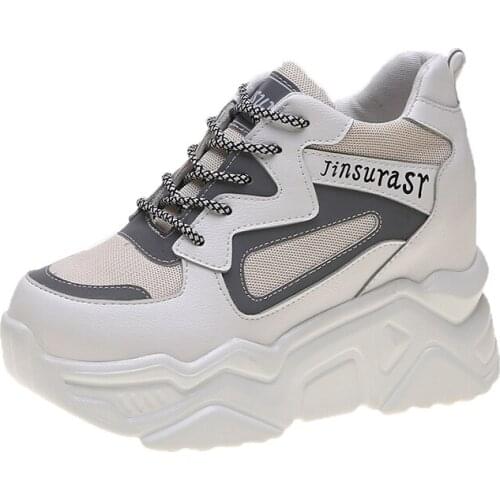 Autumn New Women Platform Sneakers Woman Stylish Thick Sole Casual Shoes 8.5CM Heels Wedges Breathable Mesh Walking Shoes