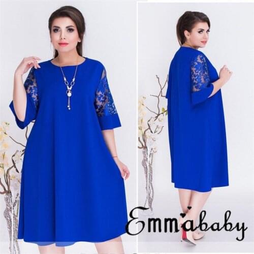 Fashion Women Oversize Summer Short Mini Dress Casual Short Sleeve Evening Party Dresses Lace Patchwork Dress Female Vestido 6XL