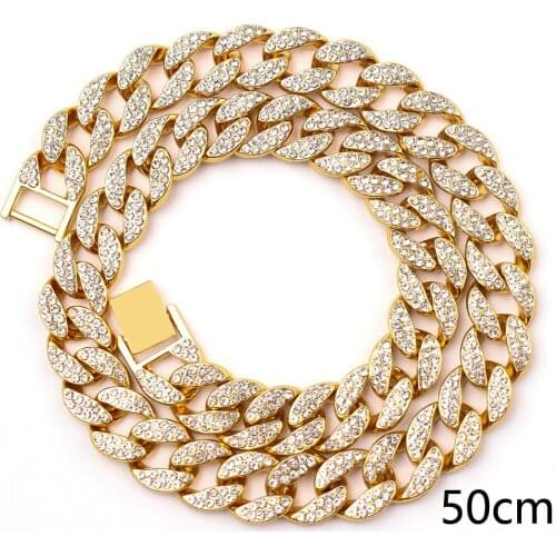 Fashion Hip Hop Cuba Bracelet Ice Out Rhinestone Mens Crystal Gold Chain Cz Golden Light Rapper Necklace Men Hip-hop Jewelry