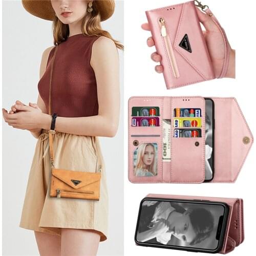 Fashion Crossbody Wallet Case Cover For iPhone 12 11 Pro X MAX XR X 6 8 7 Plus Case Card Slot Stand Holder Purse With Long Strap