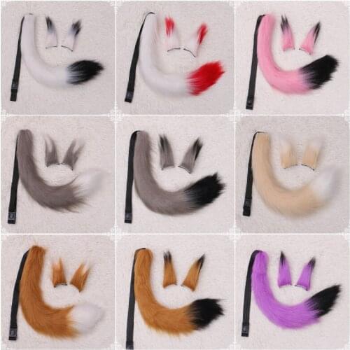 Japan Anime Cat Ears Fox Tail Set Cosplay Prop Fox Ear Tail Plush Wolf Halloween Costume Handmade Cute Furry Animal Beast Ears