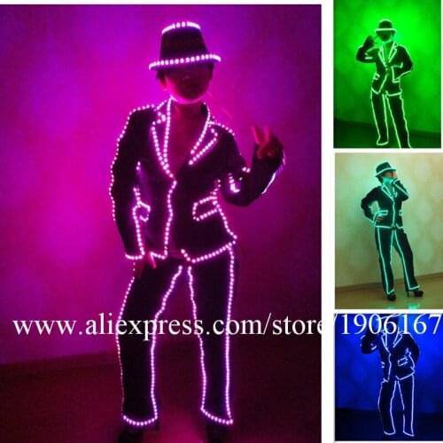 Wholesale 3 Sets LED Luminous Nightclub Ballroom Costume Led MJ Style Suit Women Waiters Clothes Stage Performance Dance Wear