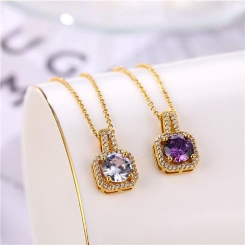 New Trend Geometric Zircon Necklace for Women Stainless Steel Gold Link Chains Pendant With Charm Jewelry Christmas Gift XL315