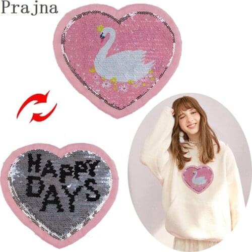 Prajna Reversible Patch Sequin Patch Cute Swan Goose Sew On Patches For Clothing Jeans T-shirts Cartoon Stickers Animal Badges