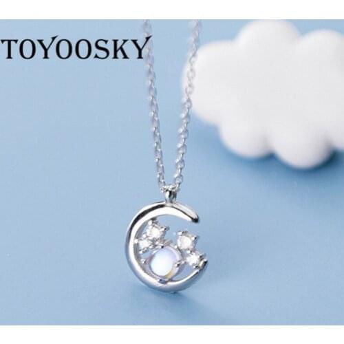 Crescent Moon Necklaces & Pendants for Women CZ Crystal Moon Pendant 925 Sterling Silver Necklace Charms Jewelry Accessories