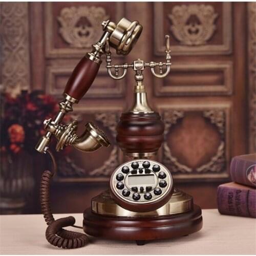 Retro Corded Old Phone Antique Corded Landline Home Phone Fixed Digital Push Button Solid wood for Office Home Family Telephone