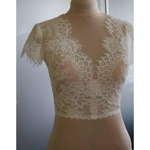 Ivory Lace Wedding Shawls With Cap Sleeves V Neck Bridal Bolero Custom Made Wedding Wraps Shrugs For Dress Cape