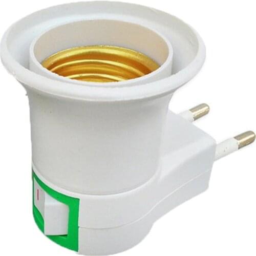1Pcs E27 LED Light Male Sochet Base Type To AC Power 220V EU Plug Lamp Holder Bulb Adapter Converter With ON OFF Button Switch