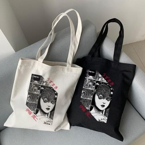 Tomie Anime Cartoon Casual Fashion Female Large Capacity Canvas Hip Hop Harajuku College Shoulder Bags Ulzzang Canvas Bag