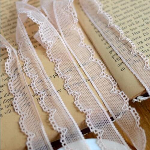 10 Meters High Qualtiy 17mm Width Apricot Crochet Stretchy Lace Trim Knit Craft Decoration Elastic Lace Fabric