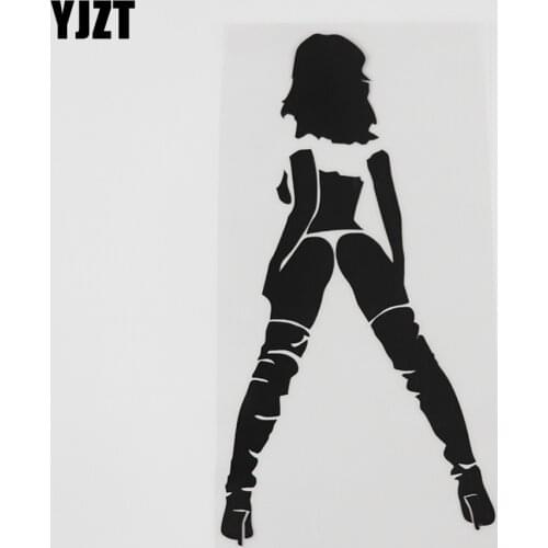 YJZT 8.8CMX16.6CM Funny Adult Sexy Decal Hot Girl PinUp Vinyl Car Sticker Black/Silver 8A-0504