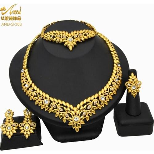 ANIID Dubai Jewelry Sets Gold Color 24k Luxury Big African Nigerian Necklace Bracelets Earring Ring For Wedding Jewelri Party