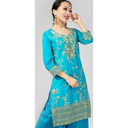 Vintage India Pakistan Clothing Womens Hijab Embroidered Blouse Tops Pants Suits 3Pcs Set Sarees Kurties Muslim Dubai Abayas