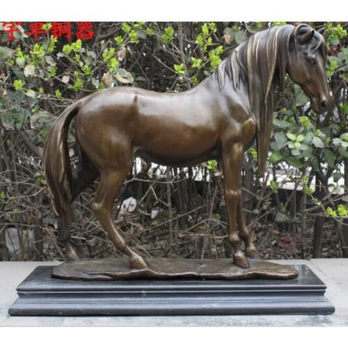 18" Western Art Deco Sculpture Fine Horse Marble Pedestal Bronze Statue