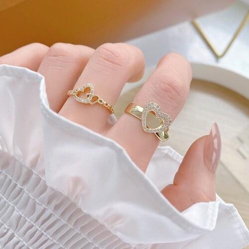 2021 New Fashion Brand Jewelry Crystal Heart Adjustable Rings for Women Delicate Gift Engagement Pierced Rings