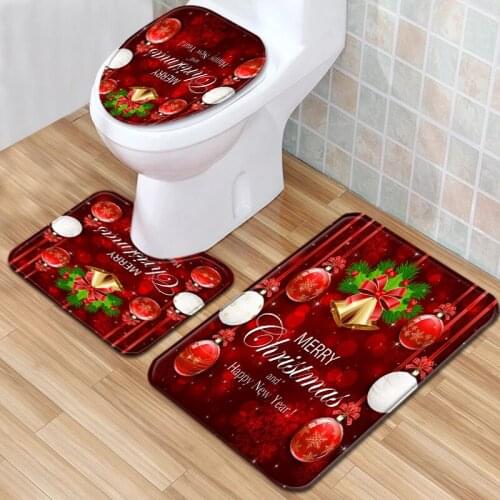 3D Print Flannel Bathroom Mat Set Water Absorbent U-Shape Bathtub Xmas Wc Carpets Rugs Toilet Seat Lid Cover 3pcs 50*80CM
